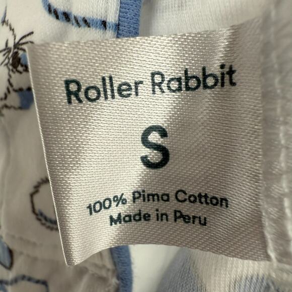 Roller Rabbit Pajama Top Size S White Blue Mouse Print Button Up Pima Loungewear - Picture 8 of 9